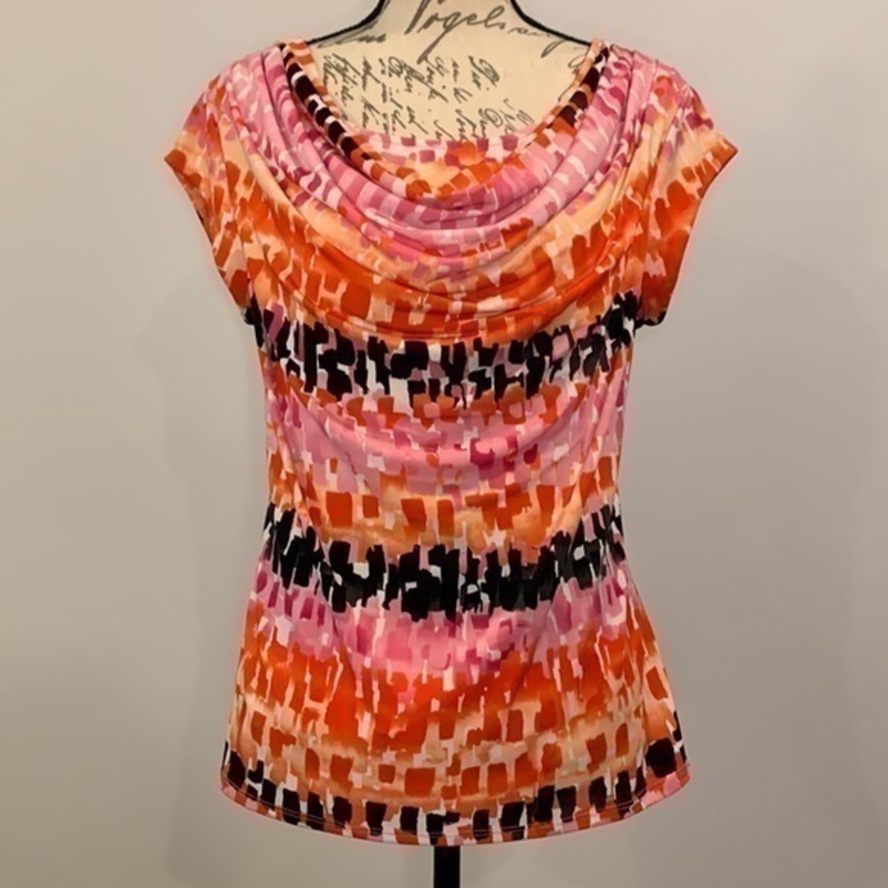 FREE with purchase! Chelsea & Theodore stretch draped neck top bright print L